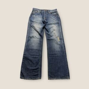 Vtg Ed Hardy Jeans Mens 33x34 Blue Straight Leg Y2K Button Fly